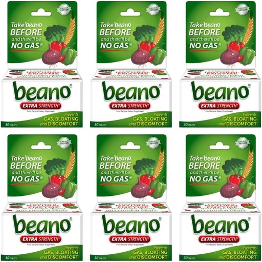 [BRSROZIKDN7QI33U] Beano Extra Strength, Gremošanas Enzīmu Papildinājums, Novērš Gāzes, Bloating un Diskomforts (Iepakojums May Vary) 30 Skaitīt Katru (Iepakojums 6)