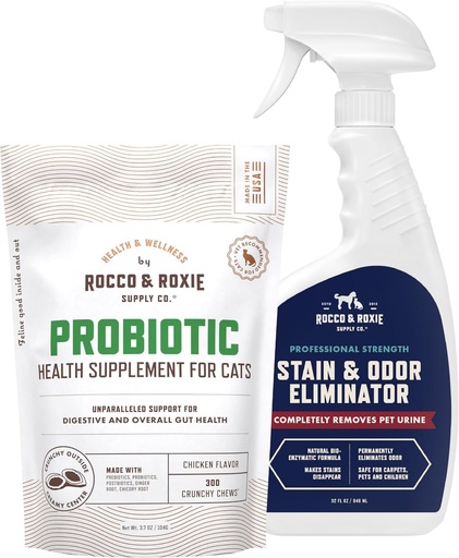 [BRSRA237DIBGKHLV] Rocco & Roxie Cat Probiotic Supplements & Stain & Odor Eliminator Bundle