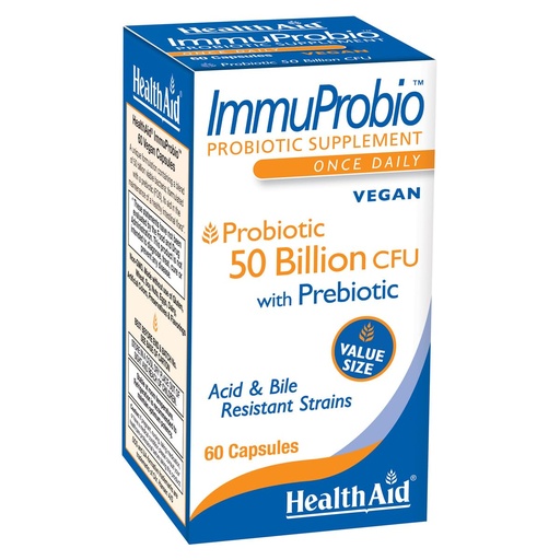 [BRSWIEYECIGWIH3I] HealthAid ImmuProbio 50 Billion CFU Probiotic – Once Daily Digestive & Immune Support – with Prebiotic (FOS) & DDS-1 Strain – Acid & Bile Resistant – Vegan – 60 Capsules*