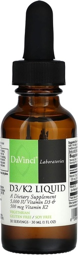 [BRSWG2QCOZ4GGDIZ] DAVINCI Laboratorios D3/K2 Líquido - Vitamina Líquida D &amp; Vitamina K Suplemento de Bone Health, Heart Support &amp; Calcium Absorption - 30mL (30 Servimientos)