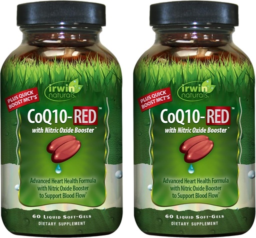 [BRSRMYL5O57WOALU] Irwin Naturals CoQ10-RED - 60 Líquidos Soft-Gels, Pack de 2 - Soporte avanzado para a saúde cardíaca con impulsor de óxido nítrico para apoiar o fluxo sanguíneo - 60 servizos totais