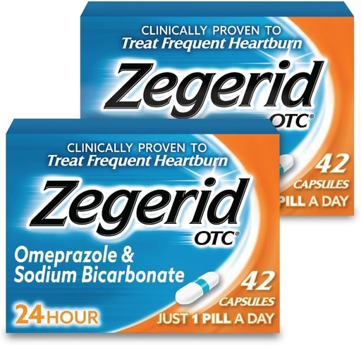 [BRSRMCYLB4FGCETK] Zegerid OTC, 24-Hour Heartburn Relief, Acid Reflux Медицина та Антацид, Treats Frequent Heartburn, Omeprazole 20mg + Sodium Bicarbonate, Proton Pump Inhibitor (PPI), Two 42ct коробки