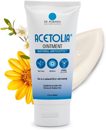 [BRSWKGD5CIBAIFLC] ACETOLIA First Aid Ointment – Botanical Barrier for Minor Cuts, Burns, Scrapes & Bites | w/ Tea Tree Oil, Arnica, Calendula & Aloe to Soothe, Hydrate & Protect | Steroid-Free | Made in USA | 2 oz