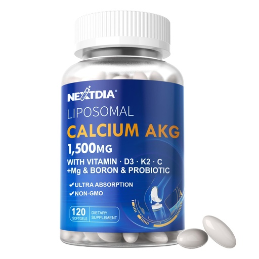 [BRSRAFAYOB6QICQ4] Liposomal Calcium AKG Supplement 1500mg with Vitamin D3 & K2 Softgels for Women & Men│ High Absorption│Calcium Supplements with Magnesium Glycinate, Boron, Probiotics & Vitamin C for Bone - 120 Pills