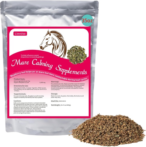 [BRSROCQ2AAFA43A4] Horse Calming Supplement Natural Raspberry Leaf 35 OZ- Relieves Anxiety, Irritability, and Discomfort in Mares During Heat Cycles - Also Magic Suitable for Geldings
