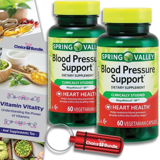 [BRSRAHT2CIIQKC3L] Choice Bundle Spring Valley Blood Pressure Support Vegetarian Capsules 60 Ct 2 pk (120 Total) + Vitamin Guide & Pill Container (4 Items)!