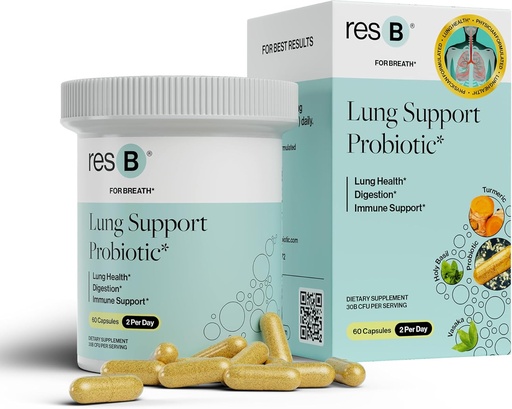 [BRSW2HYNBF6RGFL4] resB Lung Support Probiotic Supplement - Lung Health Supplement for Smokers, Gut Health, Immune & Digestive Support, Respiratory Care, Holy Basil & Turmeric, Clinically Trialed - 60 Capsules