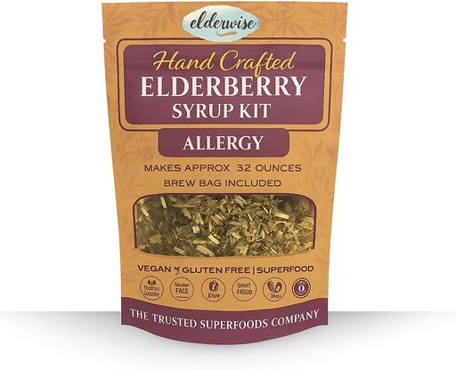 [BRSWYZ3YCEPRGYLA] Elderberry Syrup Kit - Allergy Support - Makes Approx. 32oz - Comes with Brewing Bag - Ingredients - Elderberries - Rosehips - Ginger - Nettle - Cinnamon - Cloves - Elderwise