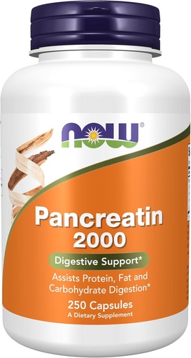 [BRSWIYT6OR7R6EQ5] NOW Foods Supplements, Pancreatin 2000 with naturally occurring Protease (Protein Digesting), Amylase (Carbohydrate Digesting), and Lipase (Fat Digesting) Enzymes, 250 Capsules