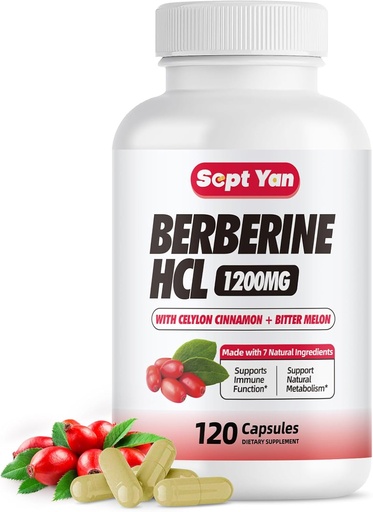 [BRSRAYICCMAWOYI4] Berberine Supplement 1500mg with Ceylon Cinnamon - Berberine Capsules with Bitter Melon, Banaba Leaf, Gymnema Syivestre for Immune, Metabolism, Digestion & Heart Health, Vegan 120 Capsules