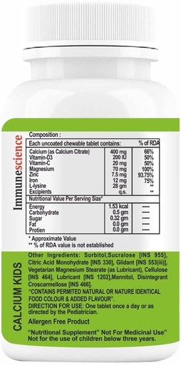 [BRSROFLQOYGRM23U] Verem Calcium for Kids with Vitamin D3 (VIT d), Magnesium, Zinc Supplement, Vitamin C, L-lysine Multivitamin for Kids Strong Bones, Immunity, Growth & Development- 120 Tablets (Pack of 4)