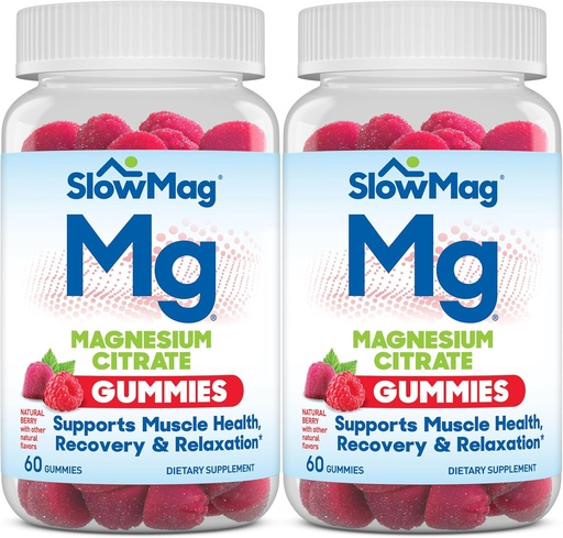 [BRSROFD3B4HAIGTL] SlowMag Magnesium Citrate Gummies, 60 Count, Supports Muscle Health, Natural Berry Flavor, Recovery & Relaxation Pack of 2