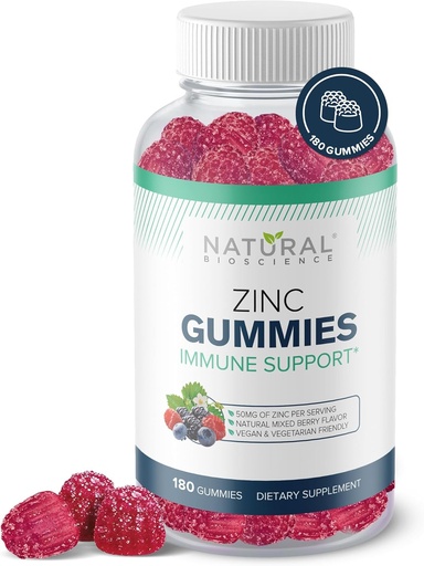 [BRSRAEA7CQBQYCTV] Zinc Gummies 50mg - High Potency Immune Support, Skin Health, Antioxidant, Daily Immunity Supplement for Adults, Vegan, Gluten-Free, Non-GMO, Chewable Zinc Citrate Gummies, 180 Gummies