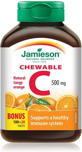 [BRSWKFTZBYGRO336] Jamieson Vitamin C Chewable 500 mg - Tangy Orange, 120 tabs Bonus