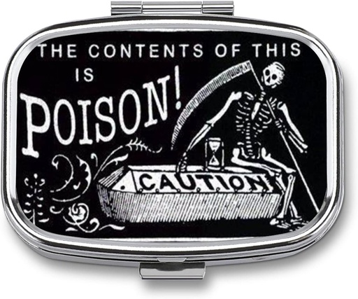 [BRSRM2QHO4PGMDY2] Metal 2tment Pill Organizer Travel Friendly Portable Compact Box Cute Case to Hold Vitamins/Tylenol/Fish Oil/Supplements/Meds/Tablet (Poison Caution), 1.97 x 0.79 x 0.39 inç