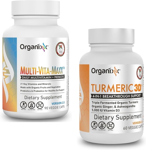 [BRSRAZQOBYCWKADX] Organixx Turmeric Curcumin (60 Vegetarian Capsules) & Multi-Vita-Maxx Whole Food Multivitamin(90 Gel Capsules)