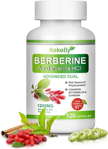 [BRSRAFD3CQHAEG3B] Berberine Supplement 1200mg -Natural Plant- Based with Berberine HCL,Cinnamon, Bittermelon, Gymnema(120 Capsules)