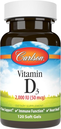 [BRSWIYYFAV5G2DA3] Carlson - Vitamin D3, 2000 IU (50 mcg), Immune Support, Bone Health, Muscle Health, Cholecalciferol, Vitamin D Supplements, Vitamin D3 Soft Gels, 120 Softgels