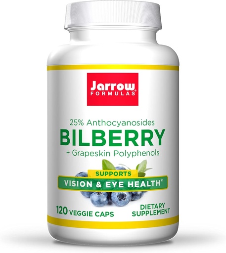 [BRSWIAIDBB7GEEIV] Jarrow Formulas Bilberry + Grapeskin Polyphenols 280 mg - 120 Veggie Caps - Supports Vision & Eye Health - Up to 120 Servings
