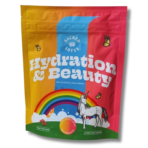 [BRSROZDQBYIGOGYU] Sacred Lotus Hydration & Beauty Powder - Citrus Rush - Electrolyte Drink Mix | Daily Vitamins and Minerals - Magnesium, Vitamin C, and Niacin | Non-GMO | 60 Servings