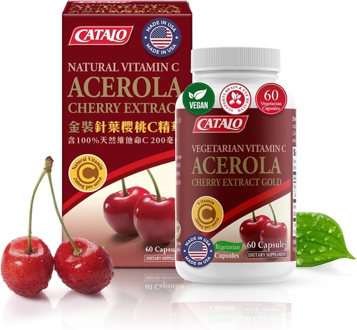 [BRSWY236OJYBGE35] CATALO Acerola Cherry Extract Capsules – Vitamina C de Cerezas de Acerola, Planta-Basada, No Vitamina C Sintética, No Colores Artificiales o Preservadores – 60 cápsulas vegetarianas