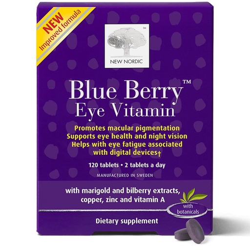 [BRSWKHQTO57BC3AY] NEW NORDIC Blue Berry Eye Vitamin Lutein Supplement with Zinc, Supports Macular Pigmentation, Eye & Vision Function, 120 Tablets (Pack of 1)