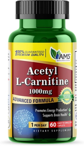 [BRSWGHANCAFWE2TB] America Medic & Science Acetyl L-Carnitine 1000mg (60 Tablets) | Dietary Supplement for Men and Women | Promotes Energy Production | Supports Brain Health | Helps Improve Memory and Focus