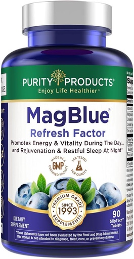 [BRSW2AQYOIFGM2YY] Purity Products MagBlue Refresh Factor Super Boost - Magnesium Bisglycinate, Shoden Ashwagandha, Vitamin D3, Zinc and Boron - 90 Tablets