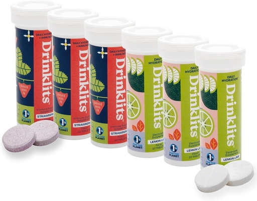 [BRSRAZI2CR7Q4GTZ] Drinklits Lemon Lime Electrolite Hydration & Strawberry Imunity Tablet (6) Tube Combo Pack 124; Great Taste - Gluten Free - Daily Use 124; 60 Servings (10 Tablet Per Tube)