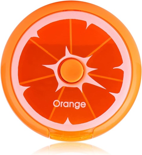 [BRSRMZ34PN5RMFA4] Creative Portable Mini 7 Day Weekly Circular Shape Rotary Cute Fruit Style Pill Storage Case Box (Orange)