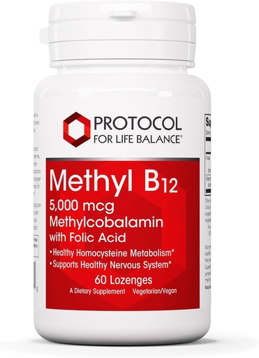 [BRSWIYILOUCGCCD2] Protocol Methyl B12 5,000mcg - Vitamin B12 for Homocysteine Metabolism* - Supports Brain Health & Healthy Nervous System* - Kosher, Halal & Vegan - 60 Lozenges