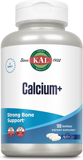 [BRSWIYQZBQOBK2YZ] KAL Calcium+ ActivGels 1000mg | Calcium, Magnesium, Zinc and Vitamin D-3 | Formulated to Help Support Healthy Teeth & Bones | Soy Free | 100 Softgels