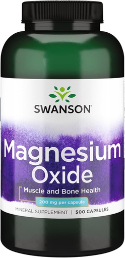 [BRSWIYAEC56GCGDA] Swanson Magnesium Knochen & Muskel-Gesundheit Unterstützung 200 Milligramme (2 Kapseln pro 400 mg Servieren Magnesiumoxid) 500 Kapseln
