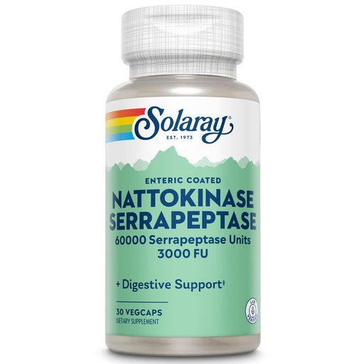 [BRSWIYQGCEBQICLM] SOLARAY Nattokinase Serrapeptase Supplement - Enteric Coated - 3000 FU Nattokinase Supplement - Circulation, Cardiovascular, Sinus Support - Lab Verified, 60-Day Guarantee - 30 Servings, 30 VegCaps