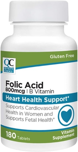 [BRSRMGT7C4DQOEY7] Quality Choice Heart & Fetal Health 180 Count Folic Acid 800 mcg + B Tablets
