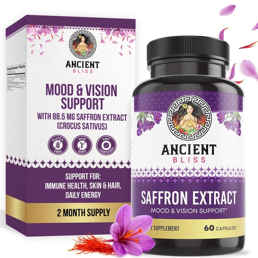 [BRSROELRBUGWYFD6] Ancient Bliss Saffron Extract Capsules Mood & Eye Support Supplement, Saffron Extract Appetite Suppressant Weight Management for Women & Men (60 Capsules)