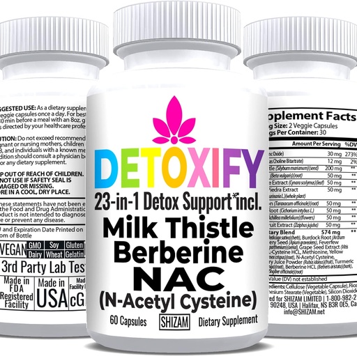 [BRSRMEI2CUHR6CTF] SHIZAM Milk Thistle NAC Supplement N-Acetyl Cysteine for Glutathione | Detox Cleanse Supplement | Liver Health Formula w Berberine Artichoke Extract Dandelion Root Beetroot Glynac Powder