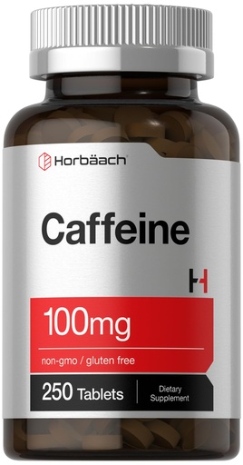 [BRSRMCYLPINRYYDK] Horbäach Caffeine Pills 100mg | 250 Tablets | Vegetarian Formula | Non-GMO, Gluten Free Supplement