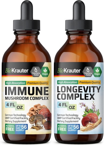 [BRSRAAAZAQJQYDTF] BIO KRAUTER Immune Mushroom Tincture 4 Fl. Oz. & Longevity Tincture 4 Fl. Oz.