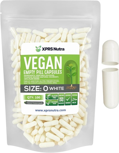 [BRSWGCANBZ4AIFIV] XPRS Nutra Size 0 Empty Capsules - 100 Count Empty Vegan Capsules - Vegetarian Pills - DIY Vegetable Capsule Filling - Veggie Pill Caps for Do-It-Yourself Supplements (White)
