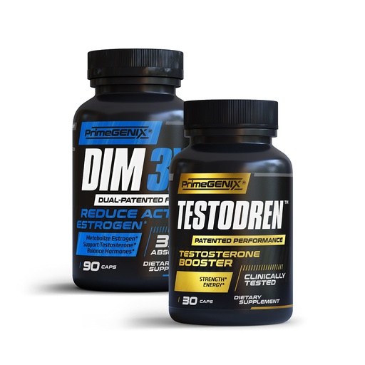 [BRSROYADCF6RECAY] PrimeGENIX 2X-TESTO Stack | DIM 3X & Testodren Bundle | Support Testosterone Levels | Improve Muscle Growth | Made in USA