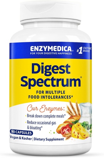 [BRSWIGQFDMMBYGA3] Enzymedica Digest Spectrum, Advanced Digestive Enzymes for Women and Men, Supports Digestion and Multiple Food Intolerances, Fast-Acting Formula for Gas and Bloating Relief, 90 Capsules FFP