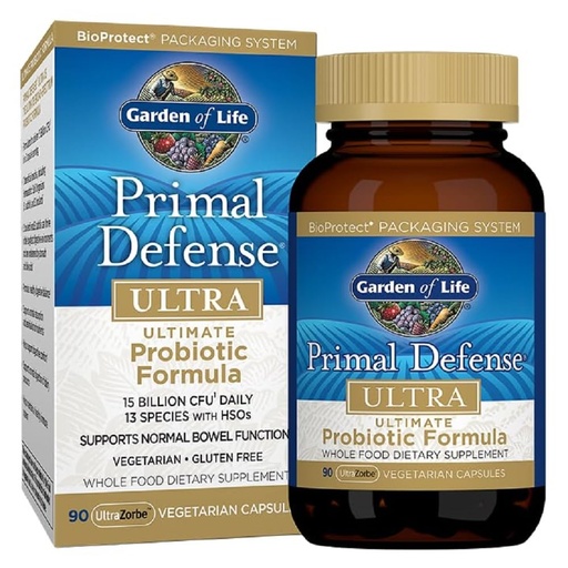[BRSWIYQOCQHGYH36] Garden of Life Probiotics for Digestive Health Balance, Primal Defense Ultra Ultimate Formula, 15 Billion CFU and 13 Strains Plus HSOs, Vegetarian and Gluten Free, 90 Capsules