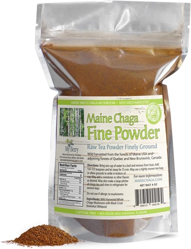 [BRSWKHY3AFYBGHAU] Maine Chaga Tea Fine Mushroom Powder |100% Wild-Harvested in Maine & Atlantic Canada | Not an Extract but Whole Raw Powder | 4oz