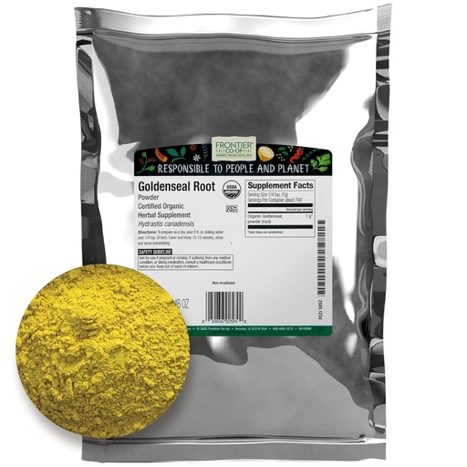[BRSWIEI6CF7GAC34] Frontier Co-op Organic Goldenseal Root Powder, 1/4 lb - Earthy, Bitter Herbal Root con color amarillo brillante para las recetas de té y tinte - 4 oz