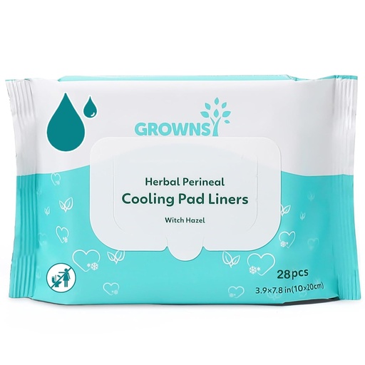 [BRSROGQQAQMWCGYV] Grownsy Long-lasting Soothing Perineal Cooling Pad Liners, 28PCS Postpartum Cooling Pad Liner para a recuperación postpartum, Perineal Hemorrhoid Cooling Wipe para Mom Postpartum Essentials Care