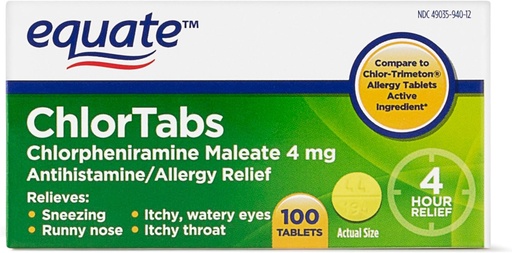 [BRSWYZLYDMBQYAD2] Equato: Clortabs Tabletten Antihistamin (100 ct)