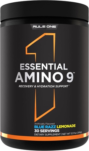 [BRSRAYY5DEFQK2Y6] Rule 1 Essential Amino 9 – Recovery & Hydration Support with 7.5g of Essential Amino Acids + Electrolytes (30 Servings, Blue Razz Lemonade)