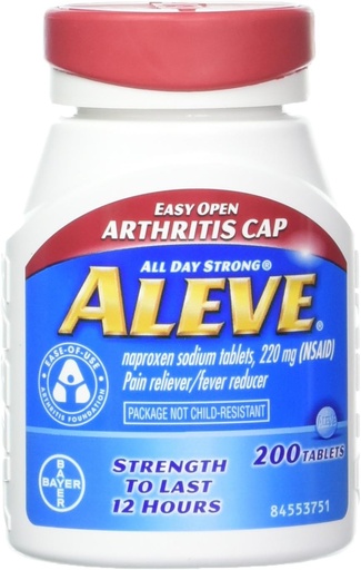 [BRSWIYYOOQMAECIZ] Aleve Tablets with Easy Open Arthritis Cap, Naproxen Sodium, 220mg (NSAID) Pain Reliever/Fever Reducer, 200 Count (Pack of 2)