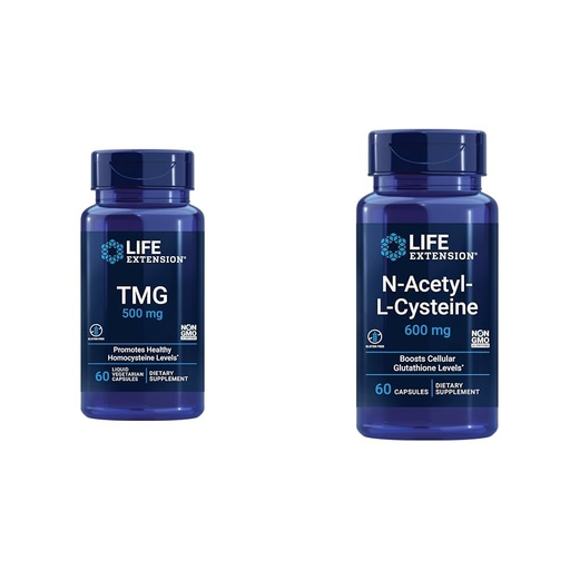 [BRSROCQPCB7GMHT3] Life Extension TMG 500 mg – Trimethylglycine Supplement – Encourages Healthy Homocysteine Levels & N-Acetyl-L-Cysteine (NAC), Immune, Respiratory, Liver Health, NAC 600 mg